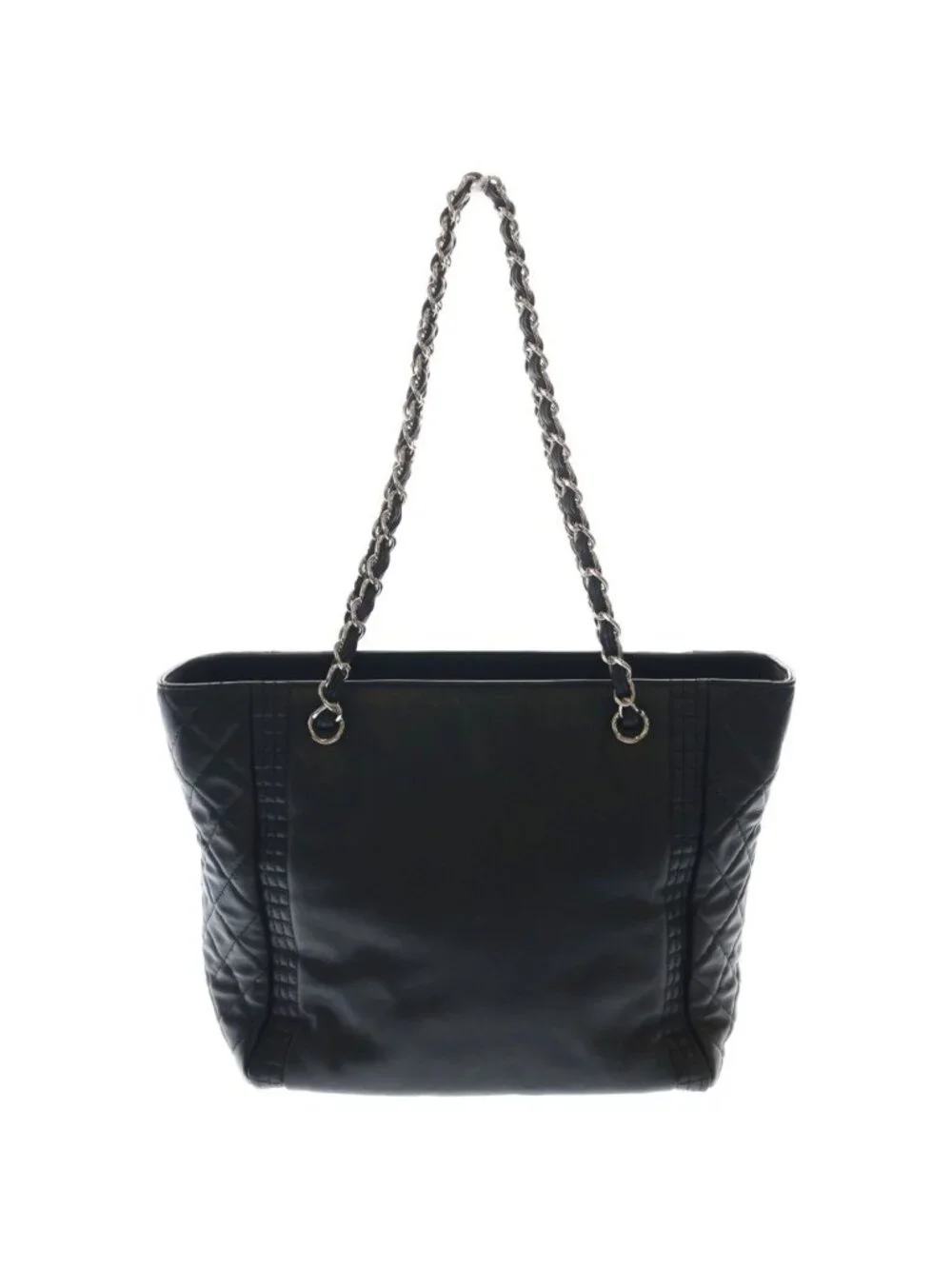 ★SOLD★ Chanel CC Logo Quilted Lambskin Leather Chain Shoulder Tote Silver Black - Picture 2 of 7